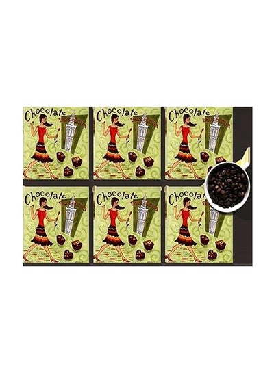 Buy 6-Piece Decorative Printed Coaster Set Grey/Black 7x7cm in Egypt