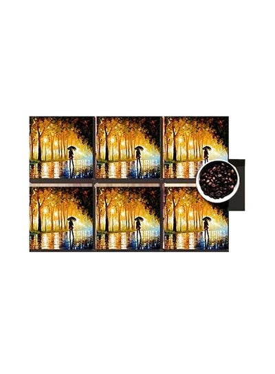 Buy 6-Piece Decorative Printed Coaster Set Yellow/Black/Blue 7x7cm in Egypt