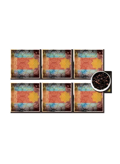 Buy 6-Piece Decorative Printed Coaster Set Blue/Red 7 x7cm in Egypt