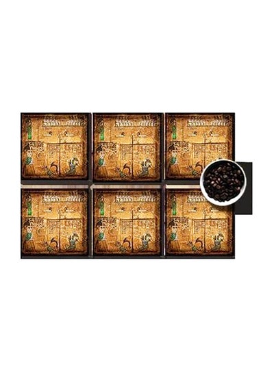 اشتري 6-Piece Decorative Printed Coaster Set بني/أصفر 7 x7 سنتيمتر في مصر