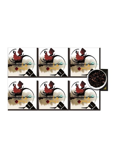 Buy 6-Piece Decorative Printed Coaster Set White/Red/Black 7x7cm in Egypt