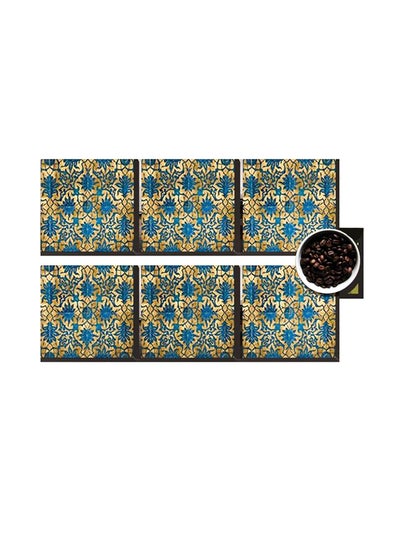 Buy 6-Piece Decorative Printed Coaster Set Blue/Gold 7x7cm in Egypt