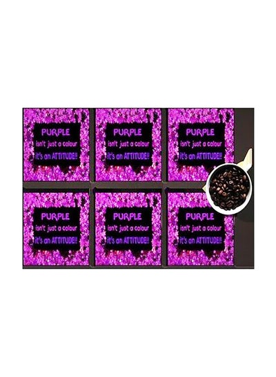 Buy 6-Piece Decorative Printed Coaster Set Purple/Black 7x7cm in Egypt