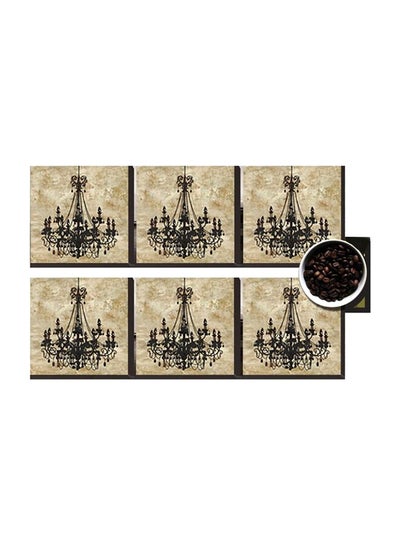 اشتري 6-Piece Decorative Printed Coaster Set أسود / بيج 7 X 7 سنتيمتر في مصر