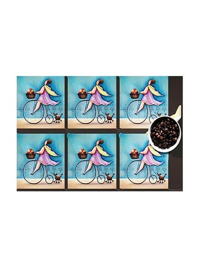 Buy 6-Piece Decorative Printed Coaster Set Blue/Pink 7x7cm in Egypt