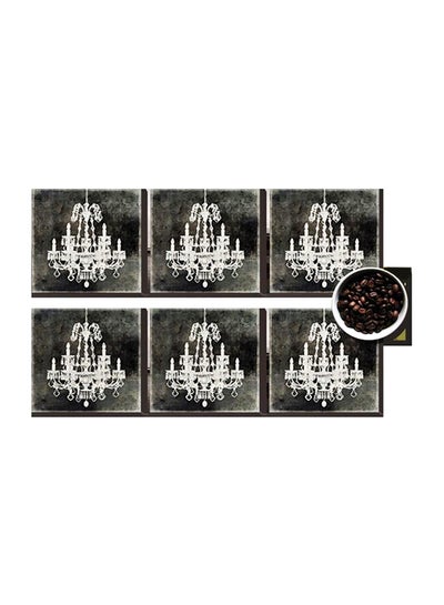 Buy 6-Piece Decorative Coasters Black/Grey 7x7cm in Egypt