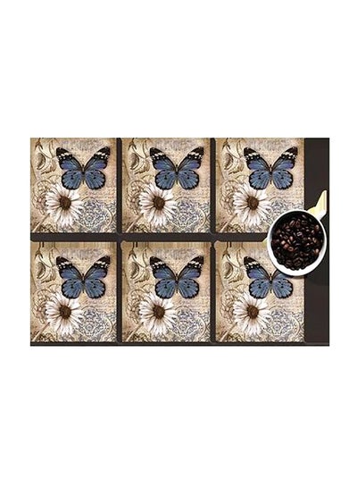 Buy 6-Piece Decorative Coasters Beige/Blue/Black 7 X 7cm in Egypt