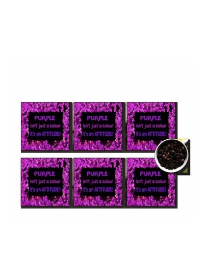 اشتري طقم قواعد أكواب مزينة بطبعة مؤلف من 6 قواعد Purple/Black 7 x7 سنتيمتر في مصر