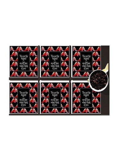 Buy 6-Piece Printed Coaster Set Black/Red/White 7x7cm in Egypt