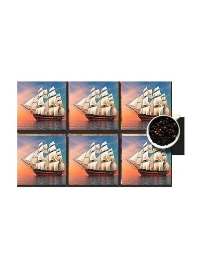 Buy 6-Piece Decorative Coaster Set Brown/Beige/Blue 7 X 7cm in Egypt