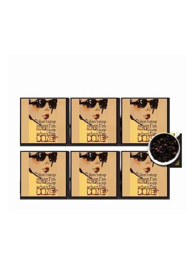 Buy 6-Piece Decorative Coaster Set Beige/Black/Yellow 7x7cm in Egypt