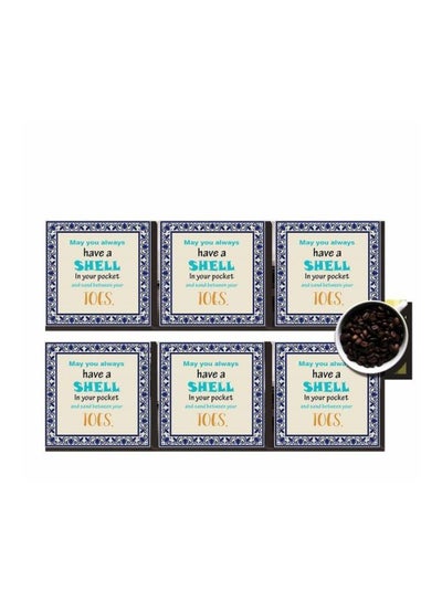 Buy 6-Piece Decorative Coaster Set Blue/Beige/Black 7 X 7cm in Egypt