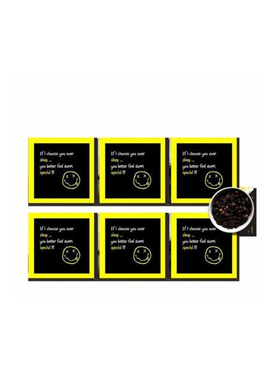 Buy 6-Piece Printed Coaster Set Black/Yellow 7 X 7cm in Egypt