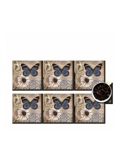 Buy 6-Piece Printed Coaster Set Grey/Brown/White 7 X 7cm in Egypt