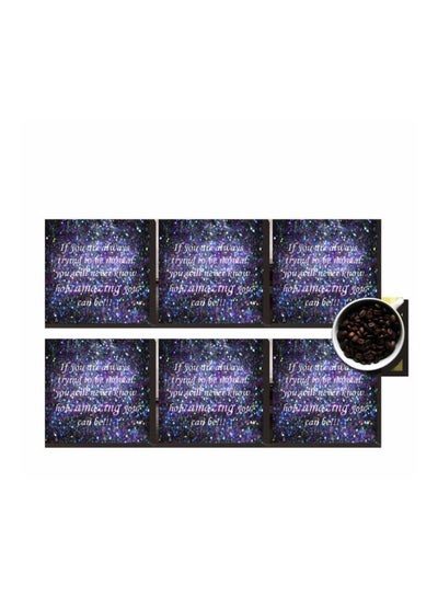 Buy 6-Piece Printed Coaster Set Purple/Black/White 7x7cm in Egypt