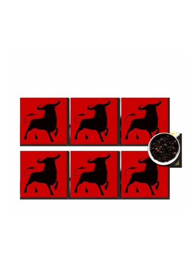 Buy 6-Piece Printed Coaster Set Red/Black 7 X 7cm in Egypt