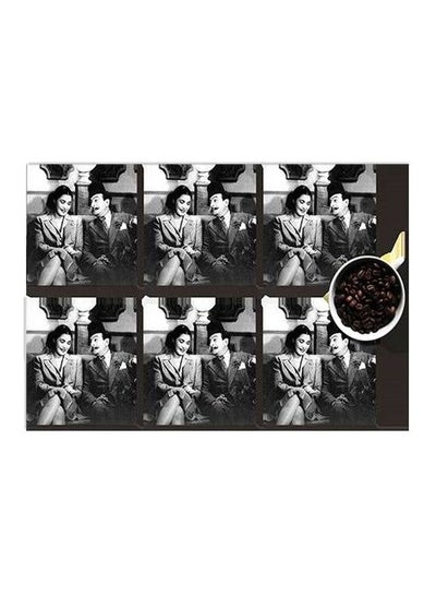 Buy 6-Piece Printed Coaster Set Black/White 7 X 7cm in Egypt