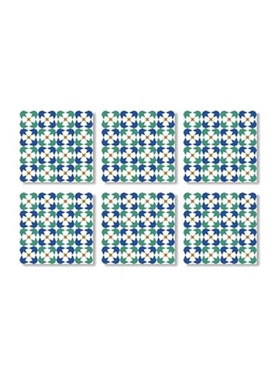 Buy 6-Piece Printed Coaster Set Green/Blue 7x7cm in Egypt