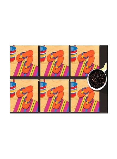 Buy 6-Piece Printed Coaster Set Beige/Pink/Orange 7x7cm in Egypt