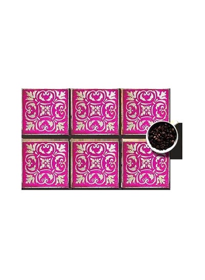 Buy 6-Piece Printed Coasters Pink/White 7x7cm in Egypt