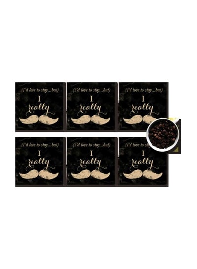 Buy 6-Piece Printed Coaster Set Black/Beige 7x7cm in Egypt