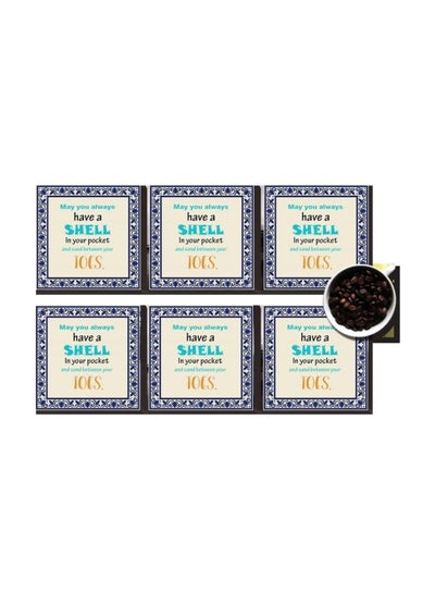 Buy 6-Piece Printed Coaster Set Beige/Blue/Yellow 7x7cm in Egypt