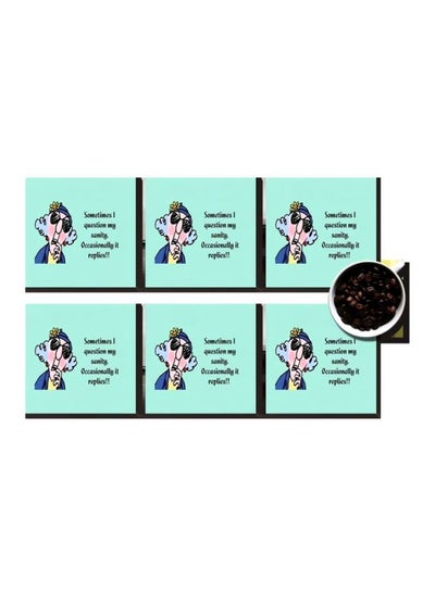 Buy 6-Piece Printed Coasters Set Green/Blue/Black 7x7cm in Egypt