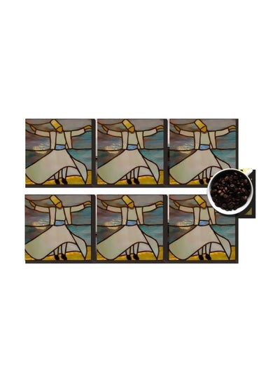 Buy 6-Piece Printed Coaster Blue/Beige/Yellow 7x7cm in Egypt