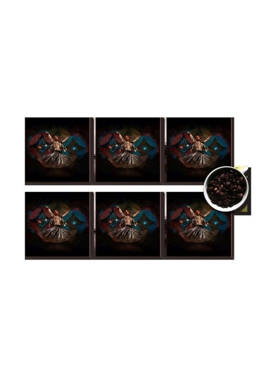 Buy 6-Piece Printed Coaster Black/Gold 7x7cm in Egypt