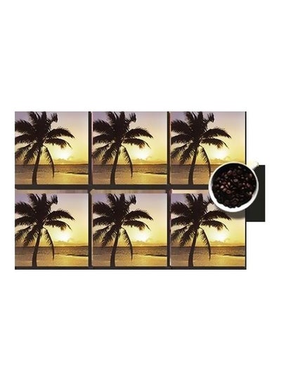 Buy 6-Piece Coaster Set Black/Yellow 7x7cm in Egypt