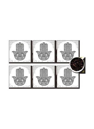 Buy 6-Piece Coaster Set White/Black 7x7cm in Egypt