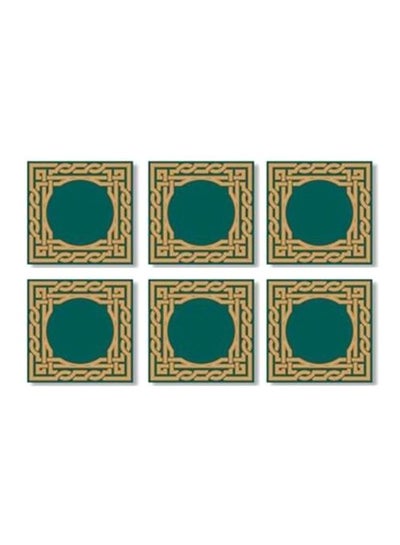 Buy 6-Piece Decorative Coaster Set Green/Beige 7x7cm in Egypt