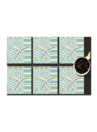 Buy 6-Piece Decorative Coaster Set Green/White/Blue 7x7cm in Egypt