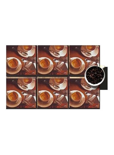 Buy 6-Piece Decorative Coaster Set Brown/White 7x7cm in Egypt