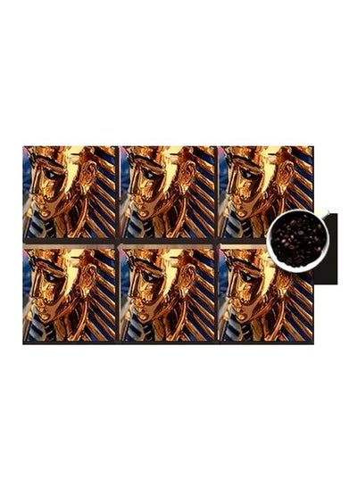 Buy 6-Piece Coaster Set Blue/Brown 7x7cm in Egypt