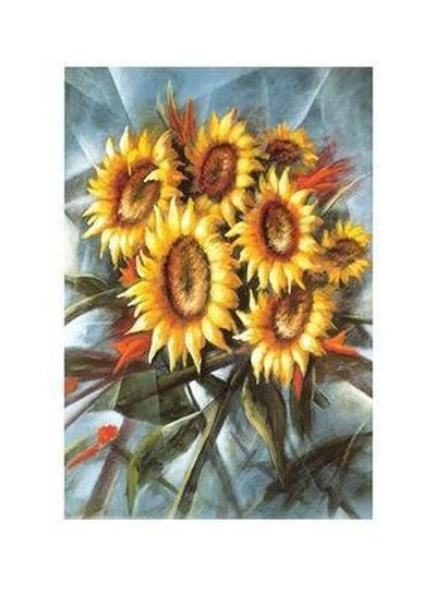 Buy Sun Flower Printed Decorative Wall Poster Yellow/Green/Grey 34x24cm in Egypt