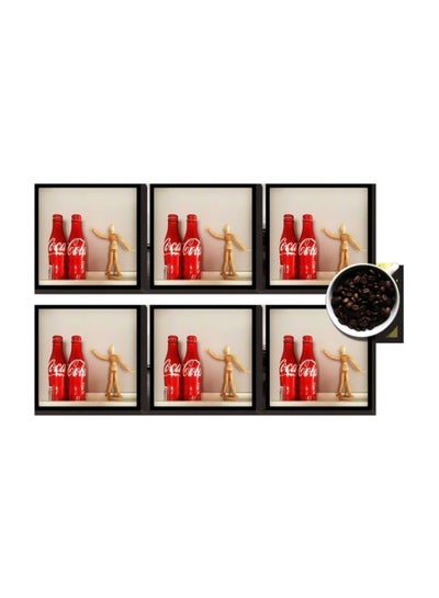 Buy 6-Piece Decorative Coaster Set Red/Brown/Black 7x7cm in Egypt