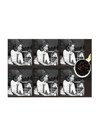 Buy 6-Piece Printed Coaster Set Grey/Black 45x31cm in Egypt