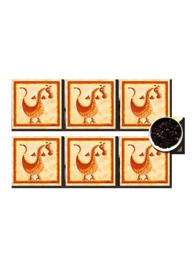 Buy 6-Piece Printed Coaster Set Beige/Orange 7x7cm in Egypt