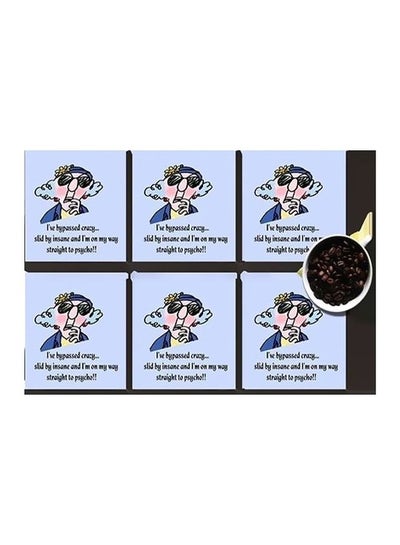 Buy 6-Piece Printed Coaster Set Blue/Black/Yellow 7x7cm in Egypt