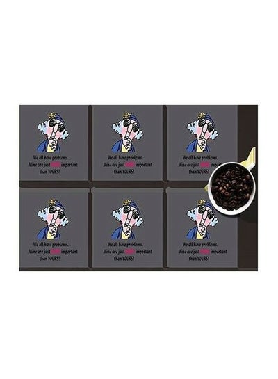 Buy 6-Piece Printed Coaster Set Black/Blue/Yellow 7x7cm in Egypt