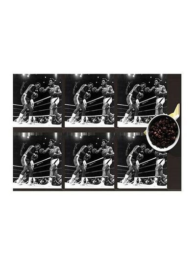 Buy 6-Piece Printed Coaster Set Black/White 7x7cm in Egypt