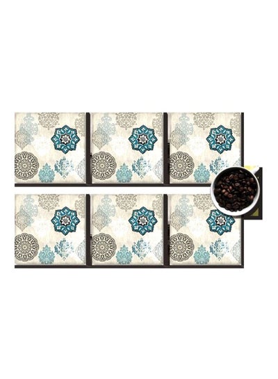 Buy 6-Piece Printed Coaster Set White/Blue/Black 7x7cm in Egypt