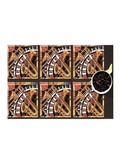 Buy 6-Piece Printed Coaster Set Brown/White/Yellow 7x7cm in Egypt