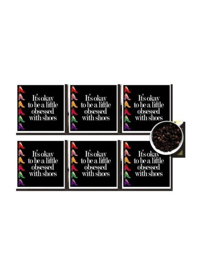 Buy 6-Piece Printed Coaster Set Black/White/Red 7x7cm in Egypt