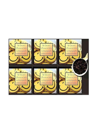 Buy 6-Piece Printed Coaster Set Yellow/White/Black 7x7cm in Egypt