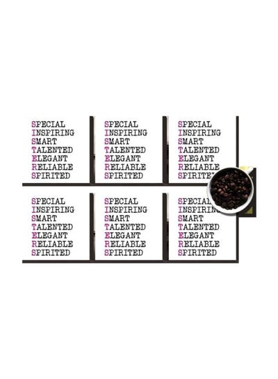 Buy 6-Piece Printed Coaster Set White/Black/Purple 7x7cm in Egypt