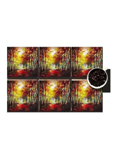 Buy Set Of 6 Decorative Coasters Red/Yellow/Black 7x7cm in Egypt