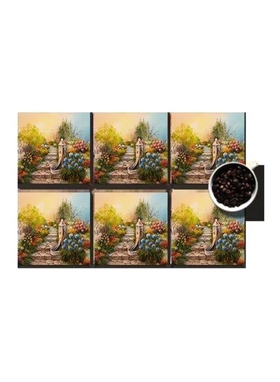 اشتري Set Of 6 Decorative Coasters بيج/أخضر/أزرق 7x7 سنتيمتر في مصر