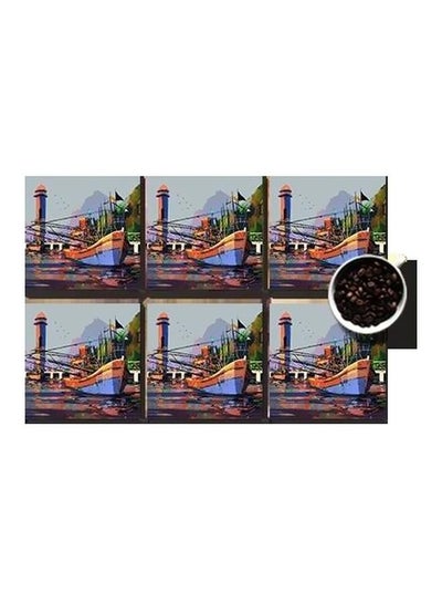 Buy 6-Piece Decorative Printed Coaster Set Multicolour 7x7cm in Egypt